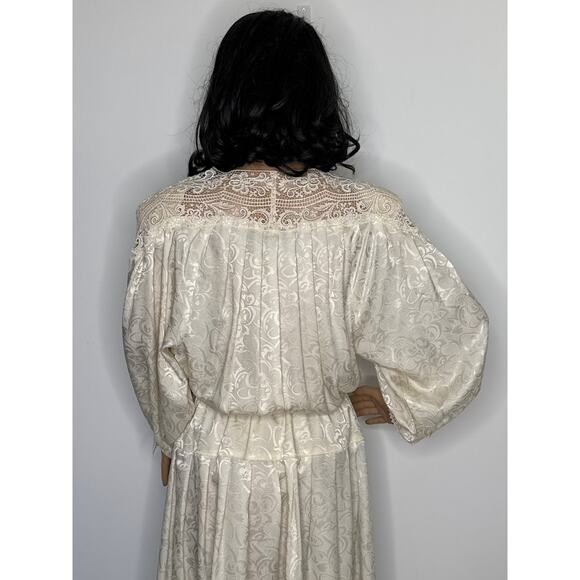 Vintage E.D. Michaels Cream Jacquard Prairie Dress Crochet Lace 80s USA medium - Picture 8 of 13